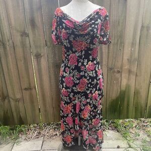 Vintage y2k 90s WHIMSIGOTH BIAS DRESS Floral Beaded Detail  Petal Hem L 40" bust